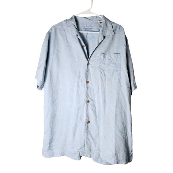 Tommy Bahama Hawaii Camp Shirt Size Large Royal Floral Sky Blue 100% Silk - Picture 1 of 6